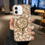 For iPhone 16 Leopard MagSafe Dual-side Laminating IMD Phone Case(Yellow Coffee)