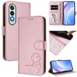 For OnePlus Nord CE4 Litter Panda Embossing RFID Leather Phone Case with Lanyard(Pink)