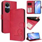 For OPPO Reno10 / Reno10 Pro Global  Litter Panda Embossing RFID Leather Phone Case with Lanyard(Rose Red)
