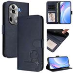 For OPPO Reno11 Pro 5G Global Litter Panda Embossing RFID Leather Phone Case with Lanyard(Blue)