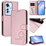For OPPO Reno11 F 5G Global Litter Panda Embossing RFID Leather Phone Case with Lanyard(Pink)