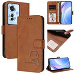 For OPPO Reno11 F 5G Global Litter Panda Embossing RFID Leather Phone Case with Lanyard(Brown)