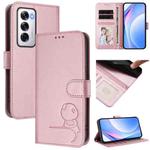 For OPPO Reno12 5G Global Litter Panda Embossing RFID Leather Phone Case with Lanyard(Pink)