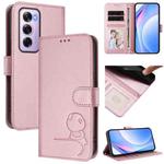 For OPPO Reno12 Pro 5G Global Litter Panda Embossing RFID Leather Phone Case with Lanyard(Pink)