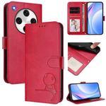 For OPPO Find X8 Pro Litter Panda Embossing RFID Leather Phone Case with Lanyard(Rose Red)