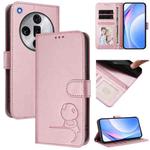 For OPPO Find X7 Ultra Litter Panda Embossing RFID Leather Phone Case with Lanyard(Pink)