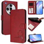 For OPPO Find X7 Ultra Litter Panda Embossing RFID Leather Phone Case with Lanyard(Wine Red)