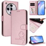 For OPPO Find X7 Litter Panda Embossing RFID Leather Phone Case with Lanyard(Pink)