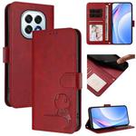 For OPPO F29 5G Global Litter Panda Embossing RFID Leather Phone Case with Lanyard(Wine Red)
