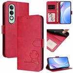 For OPPO K12x 5G Global Litter Panda Embossing RFID Leather Phone Case with Lanyard(Rose Red)