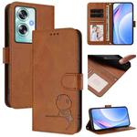 For OPPO A79 5G Global Litter Panda Embossing RFID Leather Phone Case with Lanyard(Brown)
