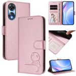 For OPPO A78 5G Global / A1x Litter Panda Embossing RFID Leather Phone Case with Lanyard(Pink)