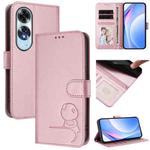 For OPPO A60 4G Global Litter Panda Embossing RFID Leather Phone Case with Lanyard(Pink)
