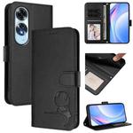 For OPPO A60 4G Global Litter Panda Embossing RFID Leather Phone Case with Lanyard(Black)