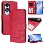 For OPPO A60 4G Global Litter Panda Embossing RFID Leather Phone Case with Lanyard(Rose Red)