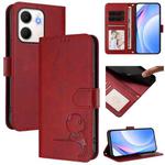 For OPPO A5x 4G / 5G Global Litter Panda Embossing RFID Leather Phone Case with Lanyard(Wine Red)
