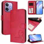 For OPPO A3x 4G / 5G Litter Panda Embossing RFID Leather Phone Case with Lanyard(Rose Red)