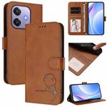 For OPPO A3x 4G / 5G Litter Panda Embossing RFID Leather Phone Case with Lanyard(Brown)