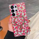 For Samsung Galaxy S25 Ultra 5G Leopard MagSafe Dual-side Laminating IMD Phone Case(Pink)