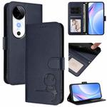 For vivo S19 Litter Panda Embossing RFID Leather Phone Case with Lanyard(Blue)