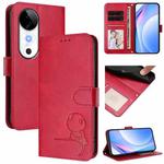 For vivo S19 Litter Panda Embossing RFID Leather Phone Case with Lanyard(Rose Red)