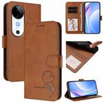 For vivo S19 Litter Panda Embossing RFID Leather Phone Case with Lanyard(Brown)