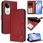 For vivo S20 Litter Panda Embossing RFID Leather Phone Case with Lanyard(Wine Red)