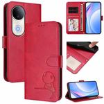 For vivo S20 Litter Panda Embossing RFID Leather Phone Case with Lanyard(Rose Red)