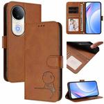For vivo S20 Litter Panda Embossing RFID Leather Phone Case with Lanyard(Brown)