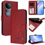 For vivo S20 Pro Litter Panda Embossing RFID Leather Phone Case with Lanyard(Wine Red)