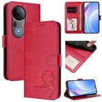 For vivo S20 Pro Litter Panda Embossing RFID Leather Phone Case with Lanyard(Rose Red)