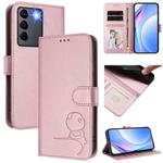 For vivo V27 / V27 Pro Litter Panda Embossing RFID Leather Phone Case with Lanyard(Pink)