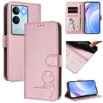 For vivo V29 / V29 Pro Litter Panda Embossing RFID Leather Phone Case with Lanyard(Pink)