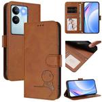 For vivo V29 / V29 Pro Litter Panda Embossing RFID Leather Phone Case with Lanyard(Brown)