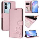 For vivo V29e / Y200 5G / V30 Lite 5G Litter Panda Embossing RFID Leather Phone Case with Lanyard(Pink)