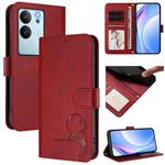For vivo V29e / Y200 5G / V30 Lite 5G Litter Panda Embossing RFID Leather Phone Case with Lanyard(Wine Red)