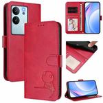 For vivo V29e / Y200 5G / V30 Lite 5G Litter Panda Embossing RFID Leather Phone Case with Lanyard(Rose Red)