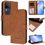 For vivo V30 / V30 Pro Litter Panda Embossing RFID Leather Phone Case with Lanyard(Brown)