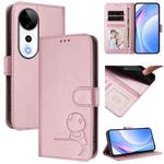For vivo V40 / V40 Pro / T3 Ultra Litter Panda Embossing RFID Leather Phone Case with Lanyard(Pink)