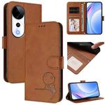 For vivo V40 / V40 Pro / T3 Ultra Litter Panda Embossing RFID Leather Phone Case with Lanyard(Brown)