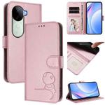 For vivo V40e / iQOO Z9s Litter Panda Embossing RFID Leather Phone Case with Lanyard(Pink)