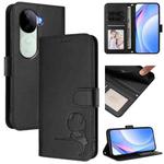 For vivo V40e / iQOO Z9s Litter Panda Embossing RFID Leather Phone Case with Lanyard(Black)