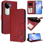For vivo V40e / iQOO Z9s Litter Panda Embossing RFID Leather Phone Case with Lanyard(Wine Red)