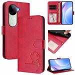 For vivo V40e / iQOO Z9s Litter Panda Embossing RFID Leather Phone Case with Lanyard(Rose Red)