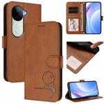 For vivo V40e / iQOO Z9s Litter Panda Embossing RFID Leather Phone Case with Lanyard(Brown)