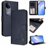 For vivo V50 / V50e Litter Panda Embossing RFID Leather Phone Case with Lanyard(Blue)