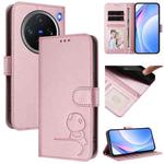 For vivo X200 Pro mini Litter Panda Embossing RFID Leather Phone Case with Lanyard(Pink)