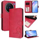 For vivo X200 Pro mini Litter Panda Embossing RFID Leather Phone Case with Lanyard(Rose Red)