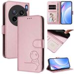 For vivo X200s Litter Panda Embossing RFID Leather Phone Case with Lanyard(Pink)