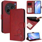 For vivo X200s Litter Panda Embossing RFID Leather Phone Case with Lanyard(Wine Red)
